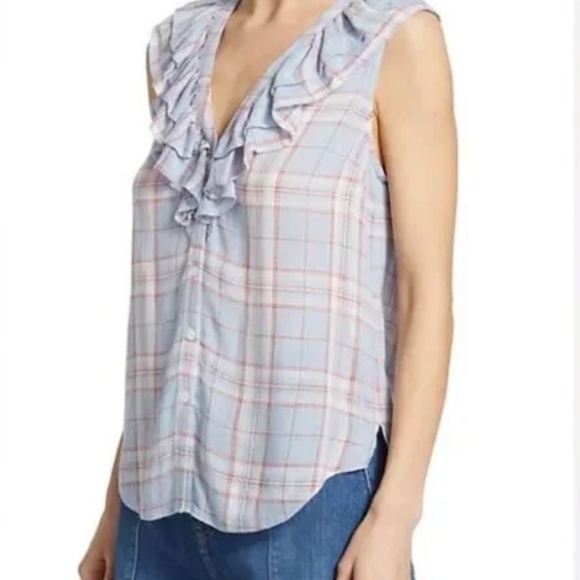 Veronica Beard Jeans Plaid Ruffle Top - Picture 2 of 6